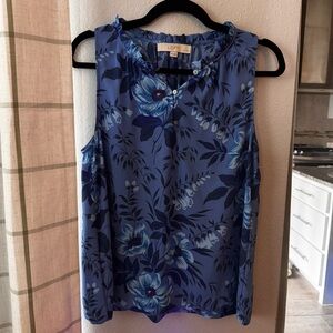 LOFT Blue Floral Sleeveless Blouse